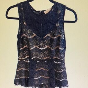Wayf Navy Lace Sleeveless Blouse